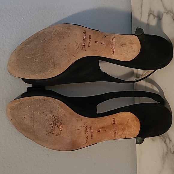 Kate Spade Esme Black Leather Suede Satin Bow Slingback Heels Pumps Designer 8 - Picture 12 of 15